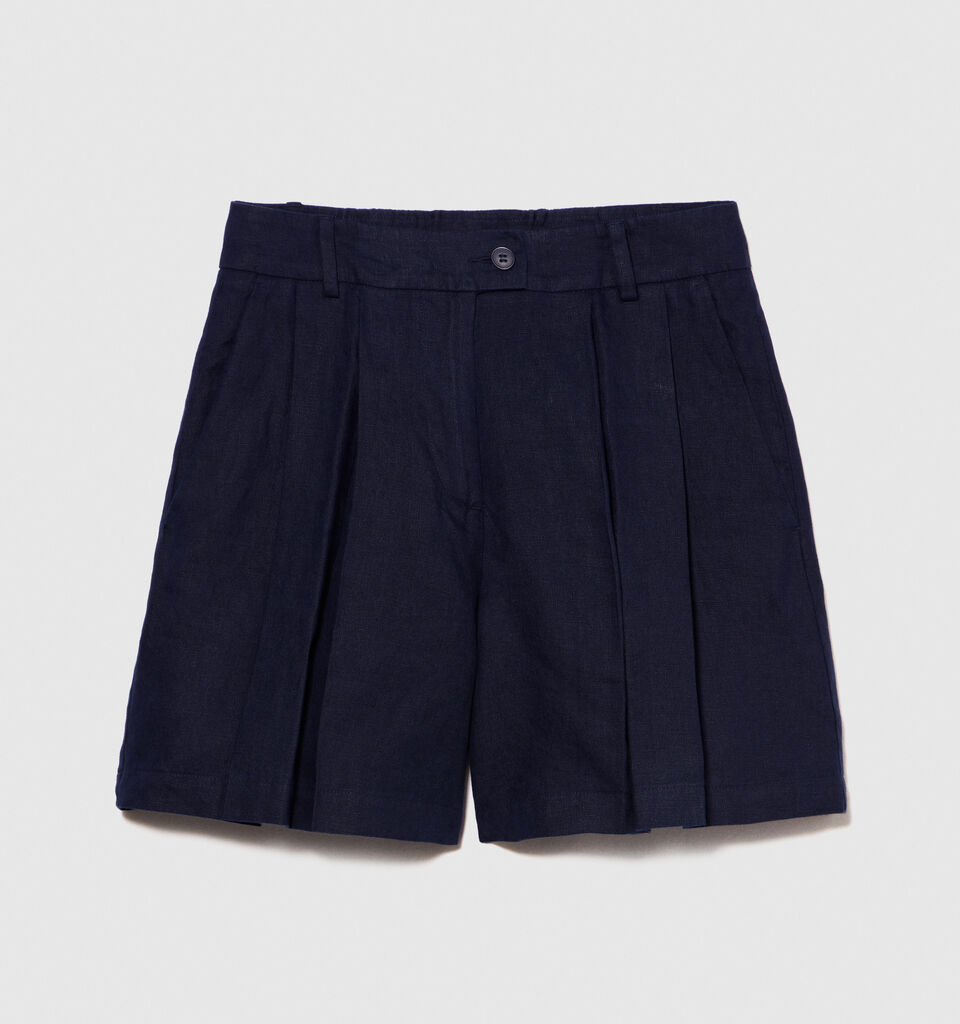 100% linen shorts - women's shorts - Dark Blue | Sisley image number 6